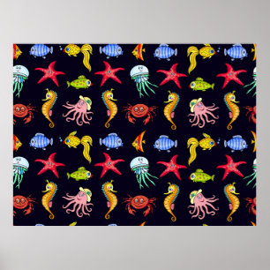 Fabulous nautical pattern with a fun orange sea ho poster