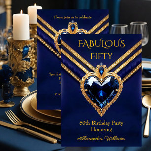 Fabulous Navy Gold Diamonds Elegant Birthday Party Invitation
