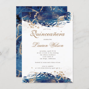 fabulous navy gold waves Quinceanera Invitation