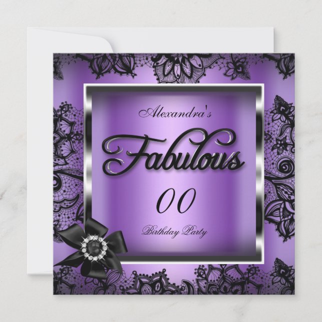 Fabulous Party Purple Damask Black Lace Pearl Invitation (Front)