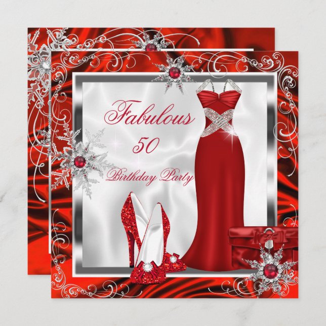 Fabulous Party Red Silver Dress Heels H7 Invitation (Front/Back)