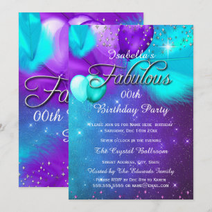Fabulous Party Teal Blue Purple Silver Balloons Invitation