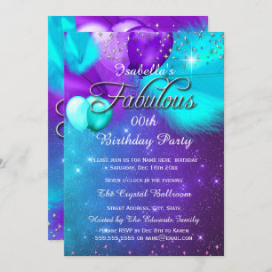 Fabulous Party Teal Blue Purple Silver Balloons Invitation