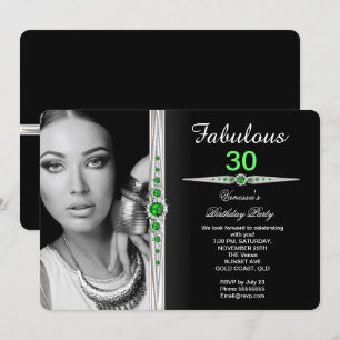 Fabulous Photo Birthday Party Lime Green Black 2 Invitation