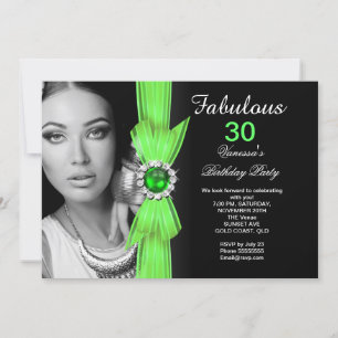 Fabulous Photo Birthday Party Lime Green Black Invitation