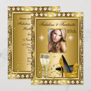 Fabulous Photo Gold Glitz Glam Hollywood Birthday Invitation