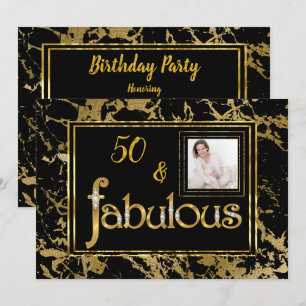Fabulous Photo Gold Marble Black Birthday Party Invitation
