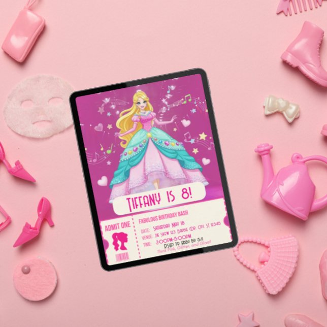 Fabulous, Pink doll birthday party Invitation (Creator Uploaded)