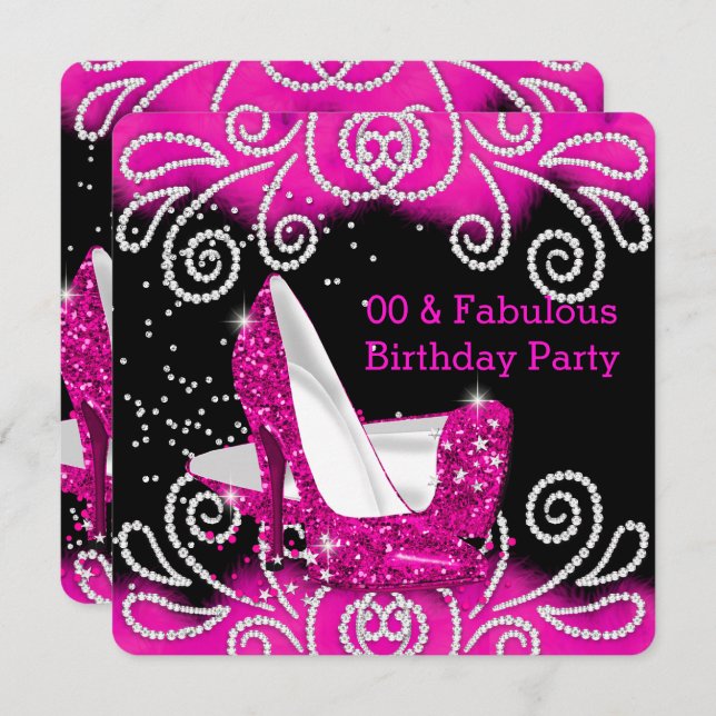 Fabulous Pink Glitter High Heels Birthday Party Invitation (Front/Back)