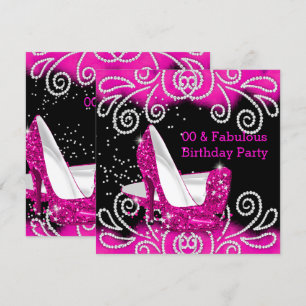 Fabulous Pink Glitter High Heels Birthday Party Invitation