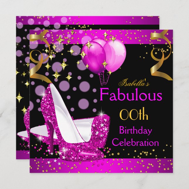 Fabulous Pink High Heels Gold Birthday Party Invitation (Front/Back)