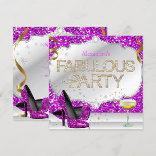 Fabulous Pink Purple Silver Glitter Birthday Party Invitation