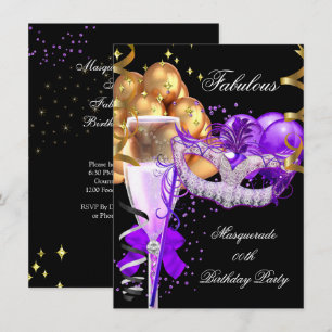 Fabulous Purple Gold Black Masquerade Party 4 Invitation