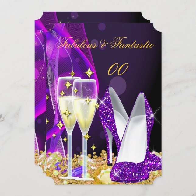 Fabulous Purple High Heels Champagne Party 2 Invitation (Front/Back)