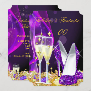 Fabulous Purple High Heels Champagne Party 2 Invitation