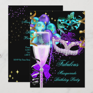 Fabulous Purple Teal Black Masquerade Party Invitation
