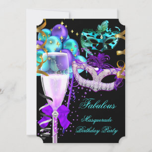 Fabulous Purple Teal Black Masquerade Party Invitation