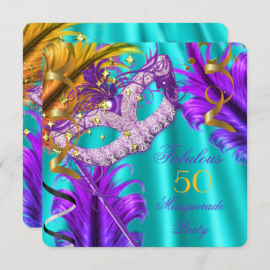 Fabulous Purple Teal Masquerade Birthday Party Invitation
