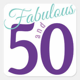 Fabulous Purple Teal Simple Modern 50th Birthday Square Sticker