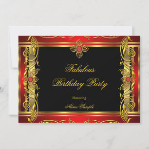 Fabulous Red Black Gold Birthday Party Invitation