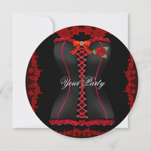 Fabulous Red Black Lace Corset Party Invitation (Front)