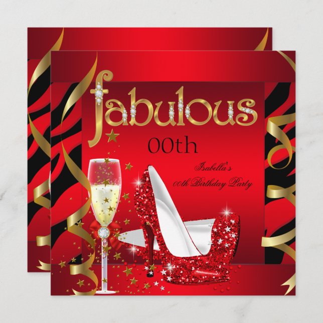 Fabulous Red Champagne Party Black Zebra Invitation (Front/Back)