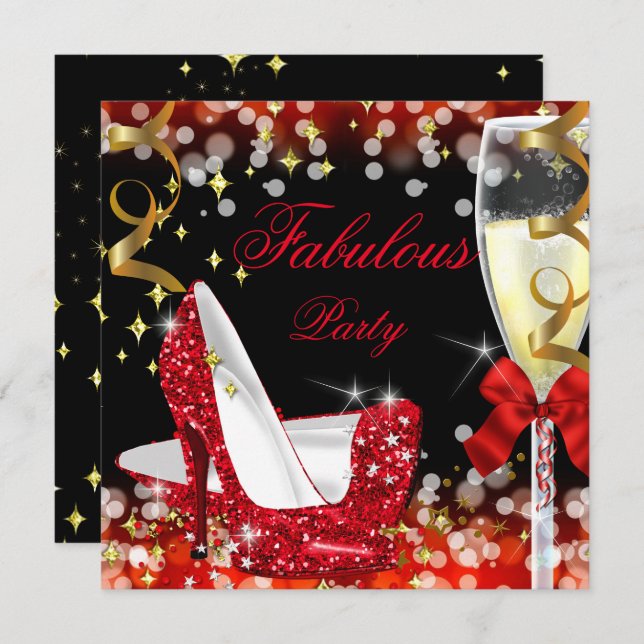 Fabulous Red Glitter High Heel Birthday Invitation (Front/Back)