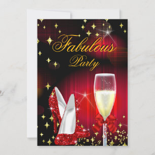 Fabulous Red Glitter High Heels Birthday Party Invitation