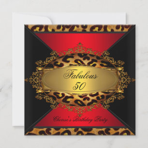 Fabulous Red Gold Black Leopard Birthday Party Invitation