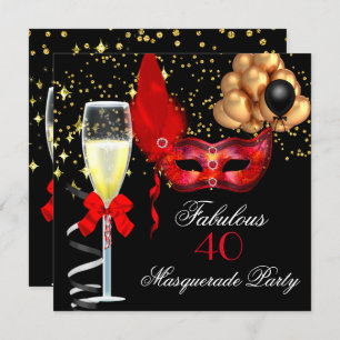 Fabulous Red Gold Black Masquerade Party Invitation