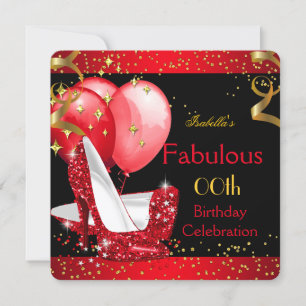 Fabulous Red High Heels Gold Birthday Party 2 Invitation