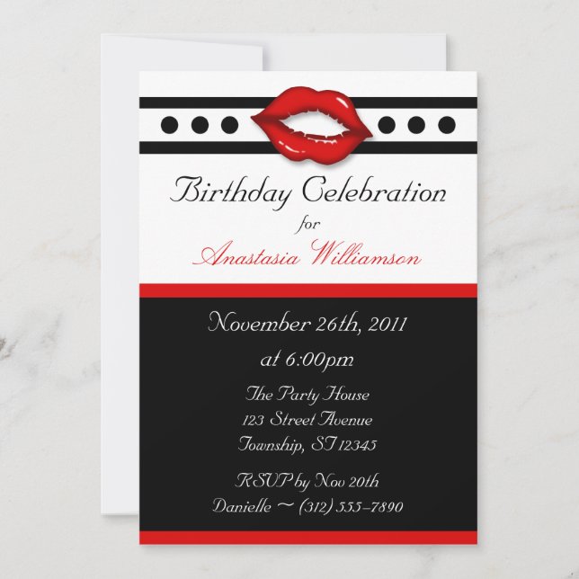 Fabulous Red Kiss Birthday Invitations (Front)