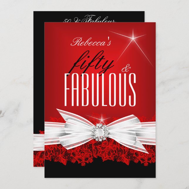 Fabulous Red Lace Black 50th Birthday Party 2 Invitation (Front/Back)