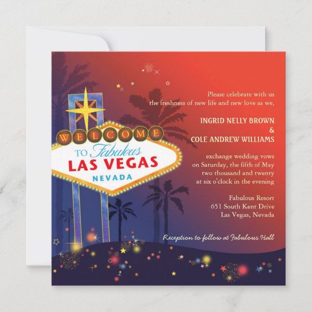Fabulous Red n Blue Las Vegas Strip Wedding Invitation (Front)