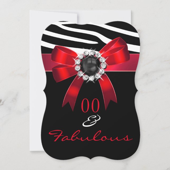 Fabulous Red Zebra Black White Birthday Party Invitation (Front)
