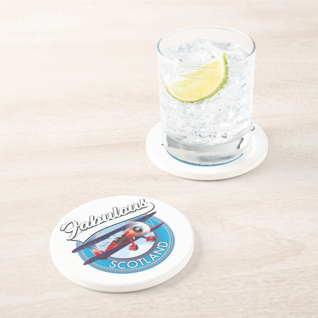 Fabulous Scotland retro style travel patch Coaster (Side)