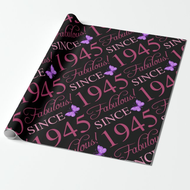 Fabulous Since 1945 80th Birthday Wrapping Paper (Unrolled)