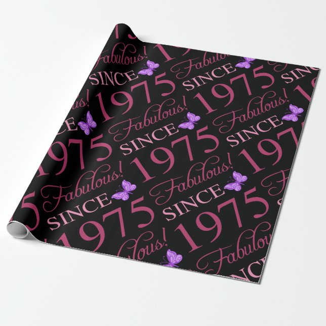 Fabulous Since 1975 50th Birthday Wrapping Paper (Unrolled)