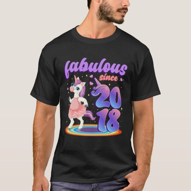 Fabulous Since 2018 Pretty Unicorn in Pink Dress F T-Shirt (Front)