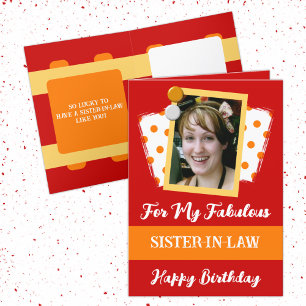 Fabulous sister in law photo name orange red card