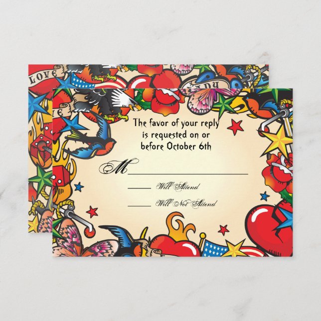 Fabulous Tattoo Wedding rsvp response cards (Front/Back)