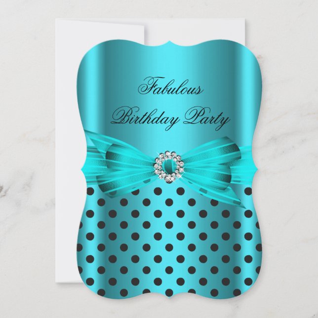 Fabulous Teal Blue Black Polka Dots Birthday Party Invitation (Front)