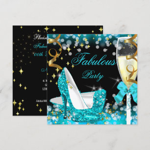 Fabulous Teal Blue Glitter High Heel Birthday Invitation