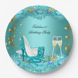 Fabulous Teal Blue Glitter Paper Plate