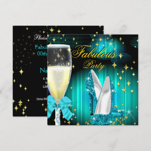 Fabulous Teal Glitter High Heels Birthday Party Invitation