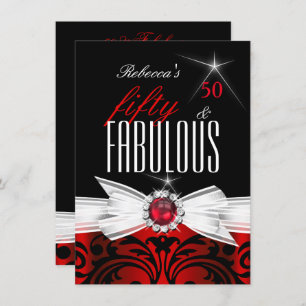 Fabulous Wild Red Black Damask 50th Birthday Party Invitation