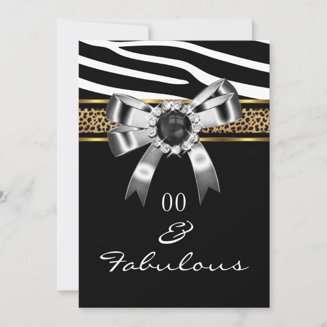Fabulous Zebra Gold Black White Leopard Party Invitation (Front)