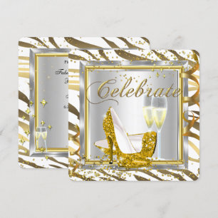 Fabulous Zebra Stripe Champagne Gold Silver Party Invitation
