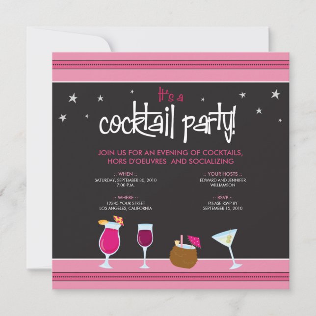 Fabulously Festive Cocktail Party (fuschia) Invitation (Front)