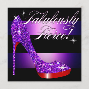 Fabulously Fierce Glittery Stiletto Stripe purple Invitation